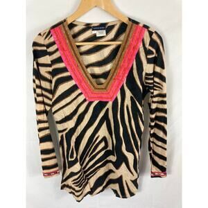 Boston Proper Beaded Animal Print Blouse Size Small